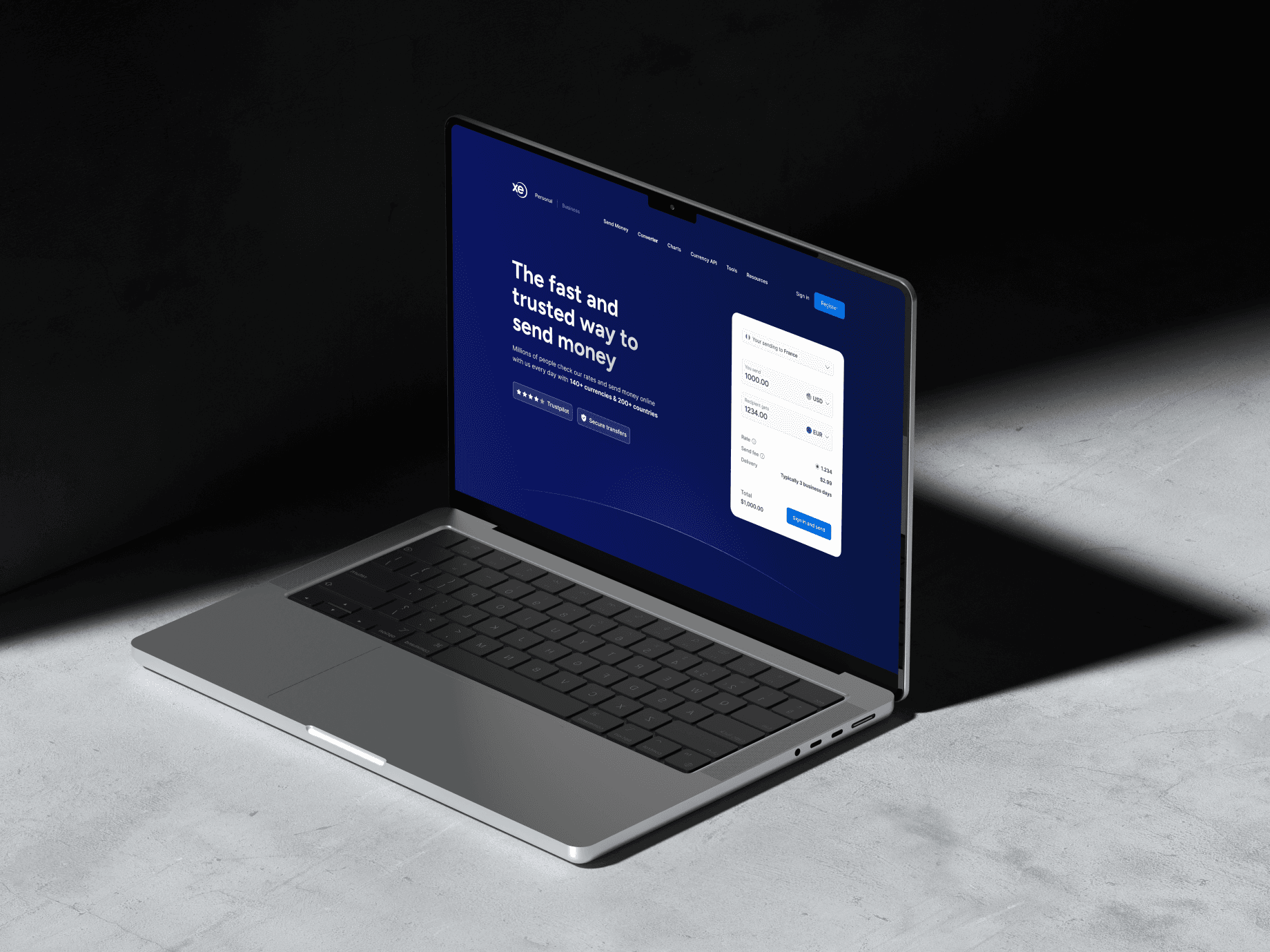 Xe public website redesign showing laptop mockup with modern interface