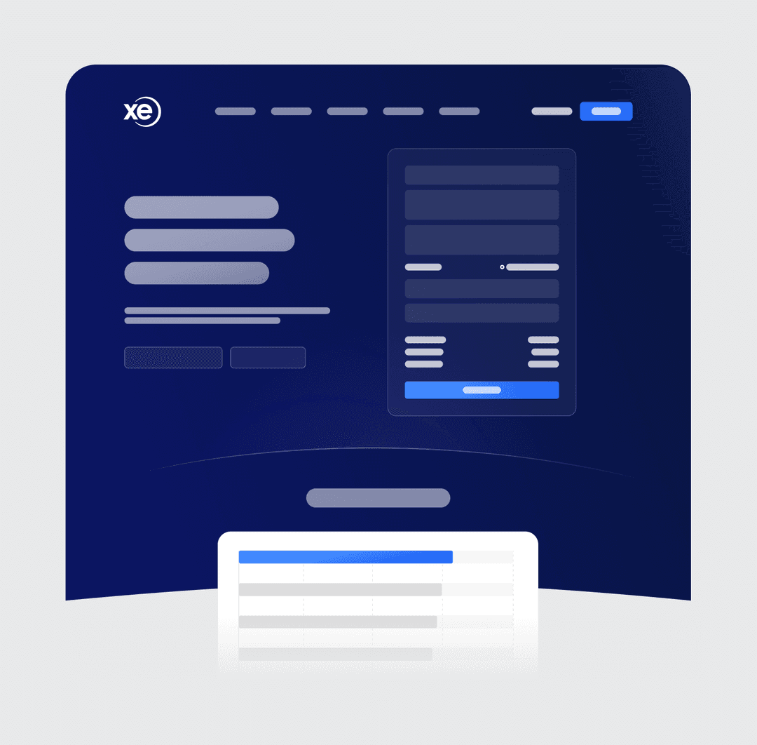 Xe web application form interface showing modern design with brand curve